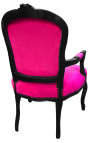 Barocker Sessel im Louis-XV-Stil in Fuchsia mit Kristallsteinen und schwarz lackiertem Holz 