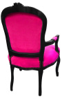 Baroque armchair of Louis XV style fushia with cristal stones and black lacquered wood 