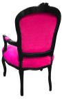 Barocker Sessel im Louis-XV-Stil in Fuchsia mit Kristallsteinen und schwarz lackiertem Holz 