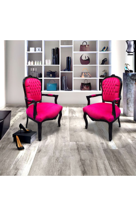 Barocker Sessel im Louis-XV-Stil in Fuchsia mit Kristallsteinen und schwarz lackiertem Holz 