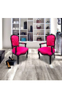 Baročni fotelj Louis XV slog fushia z okrasnimi in sijajem črni les - 2
