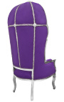 Sedia da gran portiere in stile barocco in velluto viola e legno argentato - 11
