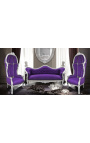 Baroka sofas Napoléon III violeta velmēts un sudrabu koka