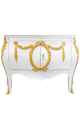 Buffet-barokkityylinen Louis XV valkoinen lipasto kultapronssilla