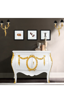 Commode Buffet baroque Italienne de style Louis XIV blanche avec bronzes dorés
