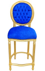 Бар стол в стил Луи XVI от син кадифен плат и златно дърво
