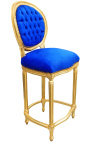 Barstoel Louis XVI-stijl blauwe fluwelen stof en goudkleurig hout
