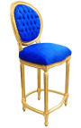 Silla de bar Louis XVI estilo terciopelo azul tela y madera de oro