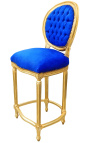 Silla de bar Louis XVI estilo terciopelo azul tela y madera de oro