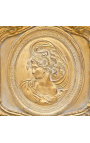 Mirror psyche Gilt estilo Luis XVI con perfil femenino