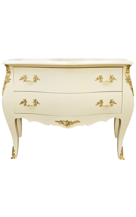 Μπαρόκ συρταριέρα από μπεζ στυλ Louis XV και χρυσά μπρονζέ