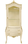 Vitrine baroque laqué beige avec bronzes dorés