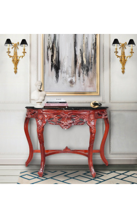 Consolle in stile barocco in legno tinto mogano e marmo nero
