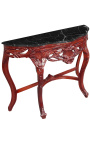 Console de style baroque bois teinté acajou et marbre noir