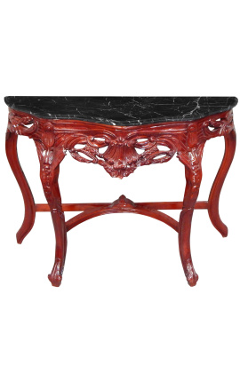 Console de style baroque bois teinté acajou et marbre noir