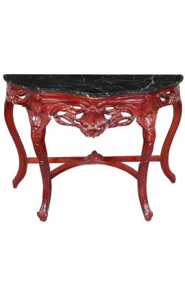 Console Baroque mahogany wood color and black marble