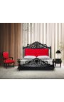 Barokna fotelja od crvene baršunaste tkanine u stilu Luja XV i crnog lakiranog drva