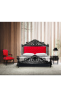 Poltrona barocca Louis XV Tessuto in velluto rosso e legno nero lucido - 3