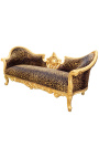 Barokk Napoleon III medaljongstil sofa leopardstoff og gulltre