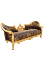 Barock Napoleon III medaljongstil soffa leopardtyg och guldträ