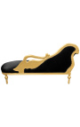 Grote barok chaise longue met een zwaan zwart fluweel en goud hout