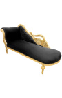 Grote barok chaise longue met een zwaan zwart fluweel en goud hout
