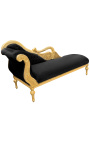 Grote barok chaise longue met een zwaan zwart fluweel en goud hout