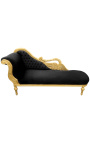 Grote barok chaise longue met een zwaan zwart fluweel en goud hout