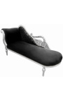 Gran chaise barroco longue con un terciopelo negro cisne y madera de plata