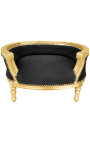 Baročni raztegljiv kavč za psa ali mačko iz črnega žameta in zlatega lesa