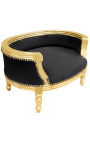 Бароков разтегателен диван за куче или котка черно кадифе и златно дърво