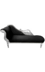 Gran chaise barroco longue con un terciopelo negro cisne y madera de plata