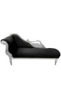 Large baroque chaise longue with a swan black velvet and silver wood