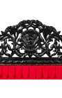 Barockbett mit rotem Samtstoff und schwarz lackiertem Holz.