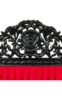 Baroque bed with red velvet fabric and black lacquered wood.