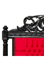 Cama barroca con tela de terciopelo rojo y madera lacada negra.