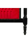 Letto barocco tessuto in velluto rosso e legno laccato nero