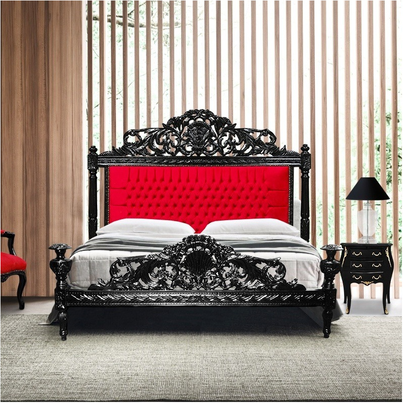 Baroque bed red velvet fabric and black wood
