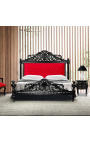Baroque bed with red velvet fabric and black lacquered wood.