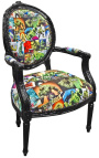 Barokke fauteuil Lodewijk XVI-stijl medaillon leer Comics-stijl decor en zwart hout