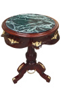 Tavolo rotondo stile impero in legno di mogano, bronzi e marmo verde