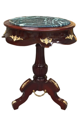 Empire stílusú kerek asztal mahagóniból, bronzból és zöld márványból