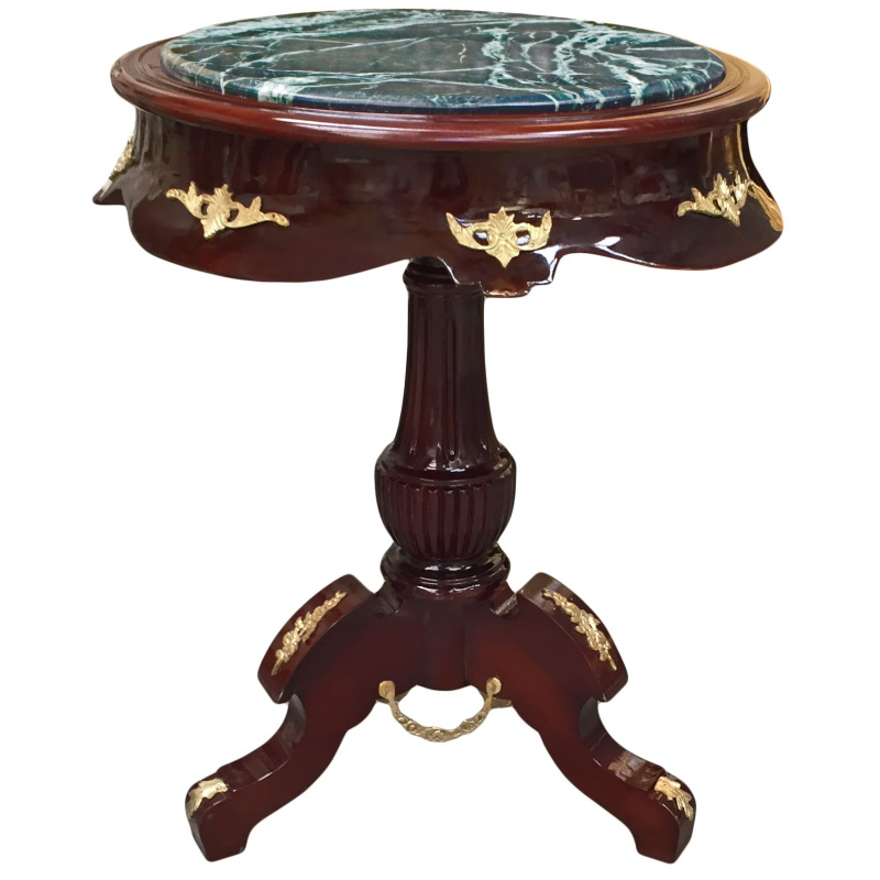 Empire Style Round Table i Mahogany, Bronze, Grøn Marmor