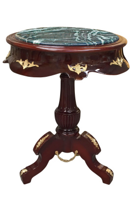 Table ronde de style empire bois acajou, bronzes et marbre vert