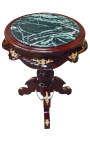 Empire style round table in mahogany, bronze and green marble