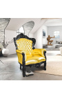 Big baroque style armchair gold faux leather and black wood