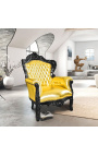 Grand fauteuil de style baroque simili cuir doré et bois noir
