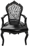 Armchair Baroque Rococo style chair zebra and black false skin with black lacquered wood
