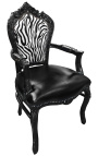 Fauteuil Barok Rococo stijl stoel zebra en zwarte kunsthuid met zwart gelakt hout