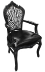 Fotelis Baroko rokoko stiliaus kėdė zebras ir juoda netikra oda su juodai lakuota mediena